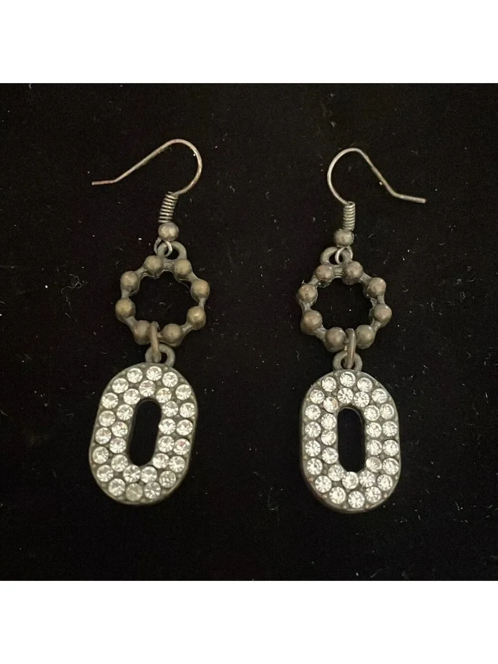 Vintage Geometric Dangle Bronze tone Rhinestone Earrings